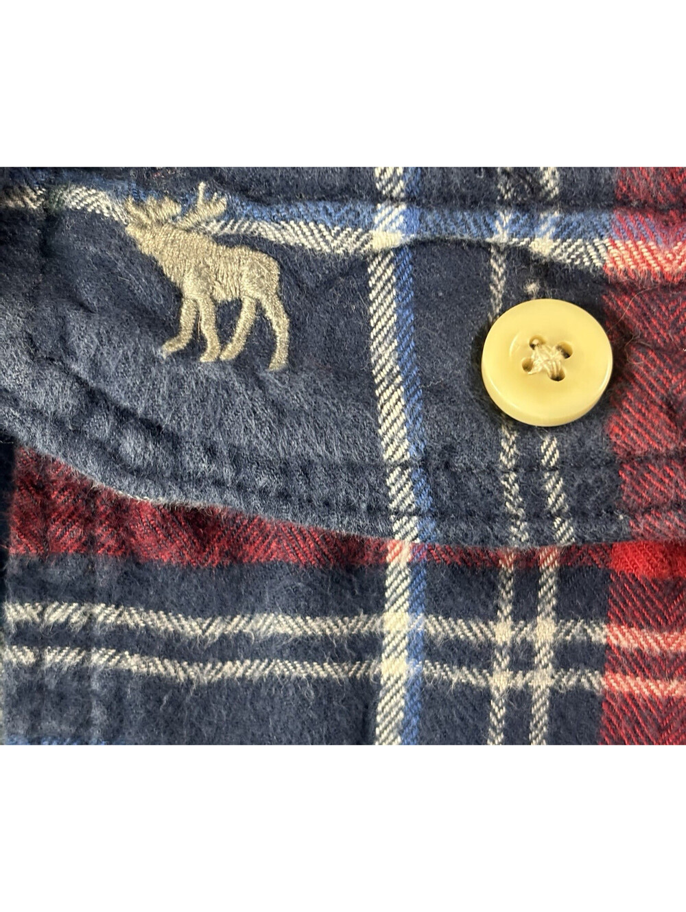 Abercrombie & Fitch Flannel Shirt Men XXL Muscle Fit Plaid Navy Red White Moose - Picture 3 of 9